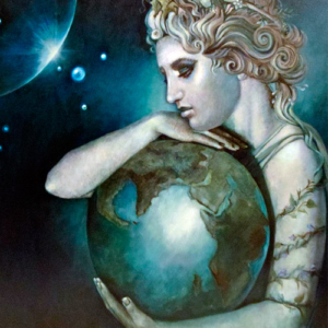 Deusa grega Gaia segurando o mundo