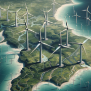 Dall·e 2024 01 23 21.52.09 An Artistic Representation Of A Map Of Northeast Brazil, Featuring Prominent Wind Turbines. The Map Is Detailed, Highlighting The Geographic Contours