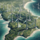 Dall·e 2024 01 23 21.52.09 An Artistic Representation Of A Map Of Northeast Brazil, Featuring Prominent Wind Turbines. The Map Is Detailed, Highlighting The Geographic Contours